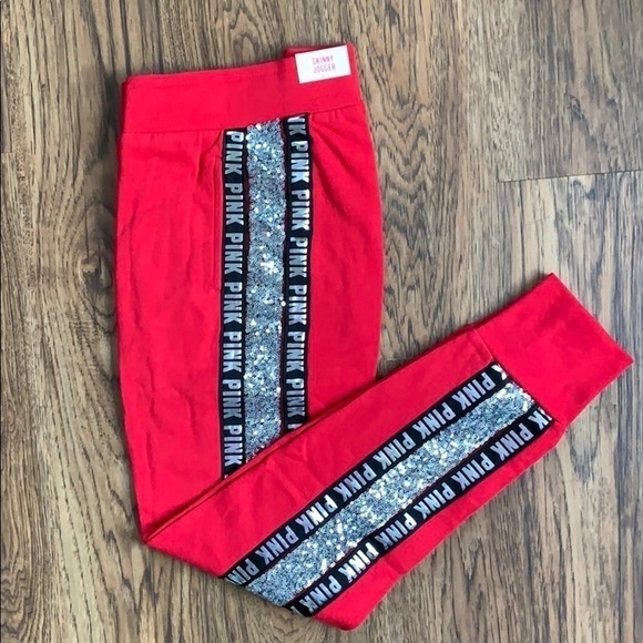 VS PINK Sequin Bling Skinny Jogger - Red - Picture 1 of 8